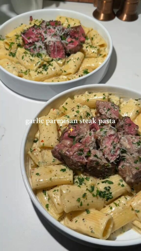 garlic parmesan steak pasta recipe